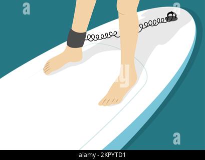 Connettore di sicurezza per pedalata per il collegamento dell'uomo alla scheda. Gambe di persone in piedi sulla tavola di sostegno. Illustrazione Vettoriale