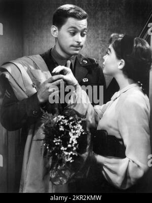 John Kerr, Leslie Caron, on-set of the Film, 'Gaby', MGM, 1956 Foto Stock