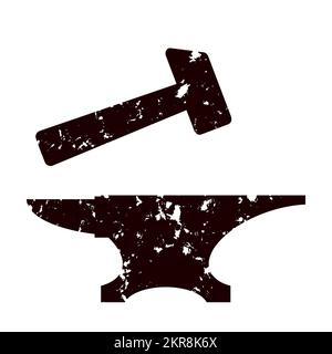 Icone di Anvil e Hammer isolato su sfondo bianco. Logo industriale Illustrazione Vettoriale