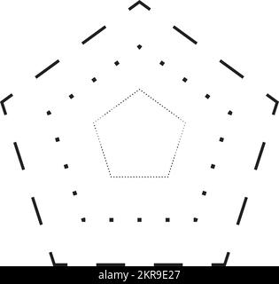 Simbolo a forma di pentagono tracciante, elemento a linea tratteggiata tratteggiato per prescolare, asili e bambini Montessori prescrivere, disegnare e tagliare p Illustrazione Vettoriale