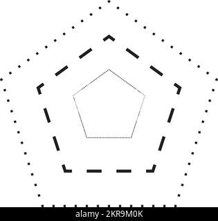 Simbolo a forma di pentagono tracciante, elemento a linea tratteggiata tratteggiato per prescolare, asili e bambini Montessori prescrivere, disegnare e tagliare p Illustrazione Vettoriale