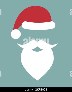 Vector cartone piano Babbo Natale cappello e barba isolato su sfondo verde Illustrazione Vettoriale