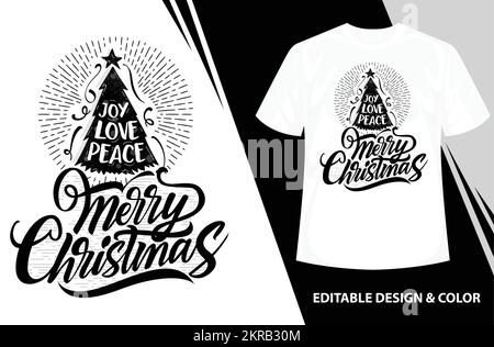 Natale T-shirt design, Calligraphy carattere stile t shirt, gioia - Amore - Pace Tshirt design, inverno design vacanza, Calligraphy vettore illustrazione Illustrazione Vettoriale
