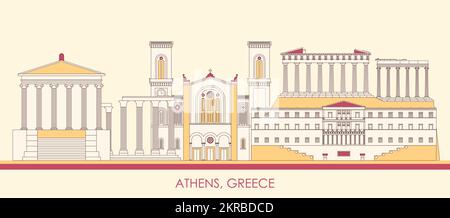 Panorama di Cartoon Skyline della città di Atene, Grecia - illustrazione vettoriale Illustrazione Vettoriale