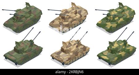 FLAKPanzer Gepard isometrico, pistola antiaerea semovente. Il Gepard ha visto combattimenti nella guerra russo-Ucraina. Illustrazione Vettoriale