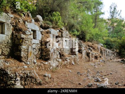 Olimpo, Antalya, Turchia, 2019 maggio: Le rovine dell'antica città di Olympos (Olimpo). Resti architettonici del Liciano Foto Stock