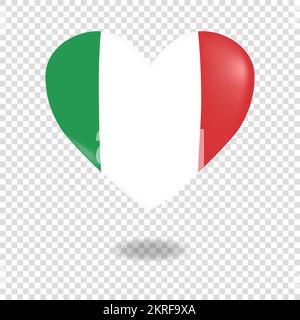 Volumetrico cuore d'Italia a su sfondo a scacchi che denota trasparenza, immagine vettoriale Illustrazione Vettoriale