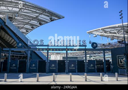 Vista generale del Banc of California Stadium, sede delle squadre di calcio LAFC e Angel City, giovedì 3 novembre 2022, a Los Angeles. (Dylan S Foto Stock