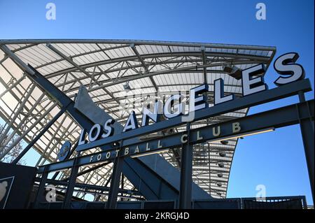 Vista generale del Banc of California Stadium, sede delle squadre di calcio LAFC e Angel City, giovedì 3 novembre 2022, a Los Angeles. (Dylan S Foto Stock