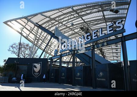 Vista generale del Banc of California Stadium, sede delle squadre di calcio LAFC e Angel City, giovedì 3 novembre 2022, a Los Angeles. (Dylan S Foto Stock