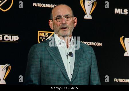 Il Commissario della MLS Don Garber si è rivolto alla stampa durante l'MLS Cup Media Day, giovedì 3 novembre 2022, a Los Angeles. (Dylan Stewart/immagine dello sport) Foto Stock