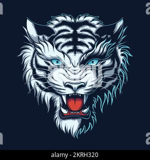 Illustrazione del vettore arrabbiato della testa della tigre bianca per la vostra azienda o marca Illustrazione Vettoriale