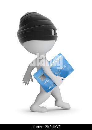 3d persone piccole - ladro con carta di credito. immagine 3d. Sfondo bianco. Foto Stock