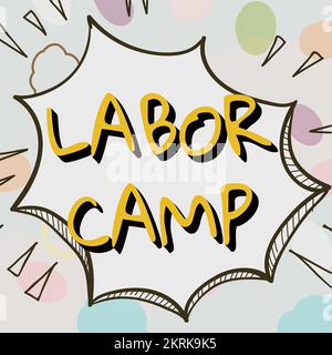 Scrittura con testo Labor Camp, foto concettuale una colonia penale dove viene eseguito il lavoro forzato Foto Stock