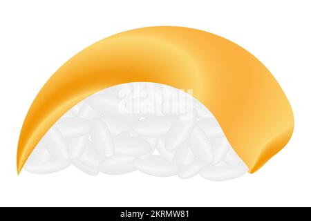 Sushi con salmone su sfondo bianco. Concetto di cibo sano. Immagine vettoriale. Illustrazione Vettoriale