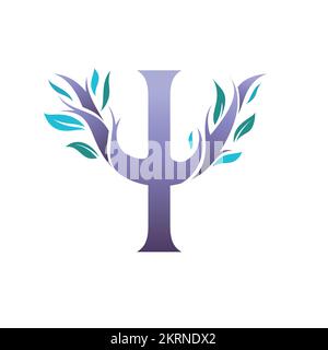 psicologia segno con le foglie. design del logo ad albero Illustrazione Vettoriale