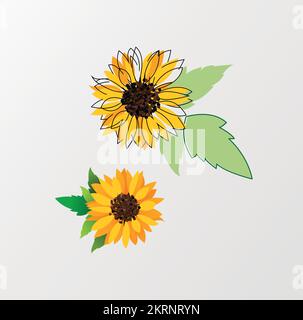 Bella girasole, fiori, disegno floreale, illustrazione floreale, disegno a mano logotipo natura modello ispirato Illustrazione Vettoriale