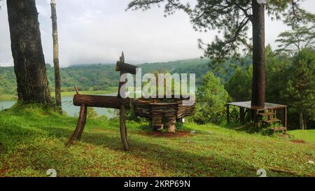 incredibile cervi in legno in un bellissimo giardino Foto Stock