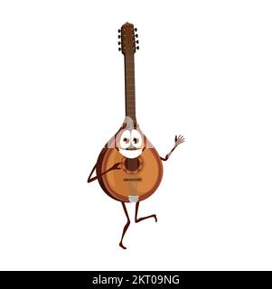 Personaggio dello strumento musicale Cartoon mandolino. Vettore isolato putted personage fantasy con avvoltoio lungo e archi. Musical orientale asiatico sorridente Illustrazione Vettoriale