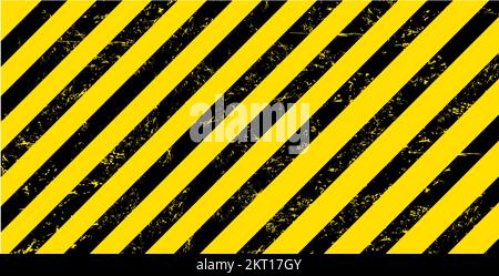 Strisce gialle e nere che avvertono lo sfondo industriale. Vector WARN attenzione, costruzione, sfondo di sicurezza con linee diagonali e consistenza grunga per l'attacco stradale o di fabbrica Illustrazione Vettoriale