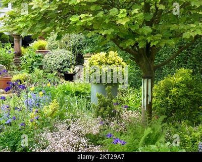 Giardino che guarda verde in tarda primavera e all'inizio dell'estate Foto Stock