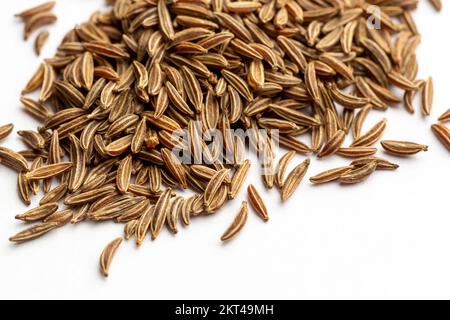 Un primo piano di semi di cumino essiccati Foto Stock