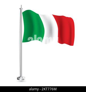 Bandiera italiana. Isola realistica onda Bandiera d'Italia Paese su flagpole. Illustrazione vettoriale. Illustrazione Vettoriale