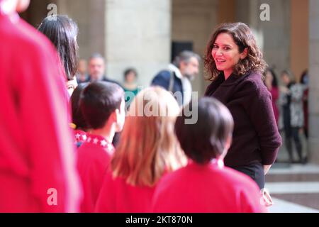 Madrid, Spagna. 29th Nov 2022. Il presidente della Comunità di Madrid, Isabel Díaz Ayuso durante l'inaugurazione della tradizionale Betlemme della posta reale a Madrid. Credit: SOPA Images Limited/Alamy Live News Foto Stock