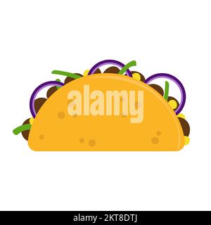 Tacos con carne e verdure. Fast food messicano tradizionale. Taco cibo Messico. Sfondo bianco isolato. Illustrazione Vettoriale