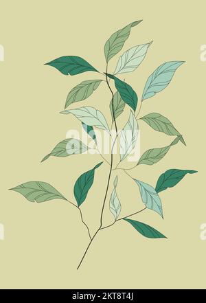 Un ramo con foglie. La silhouette di una pianta. L'elemento botanico. Illustrazione Vettoriale