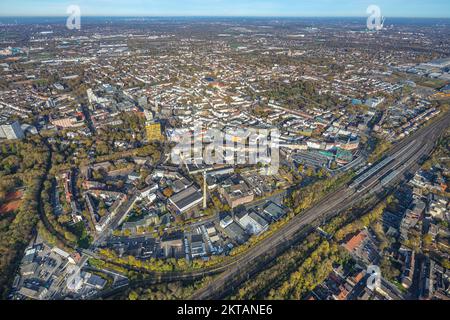 Vista aerea, vista centro città vecchia, torre delle telecomunicazioni, grattacielo di Amburgo Mannheim, città vecchia, Gelsenkirchen, Zona della Ruhr, Renania settentrionale-Vestfale Foto Stock