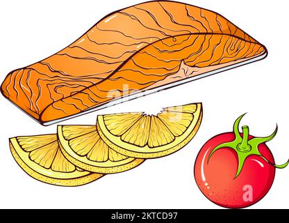 Ancora vita con colore salmone, limone e pomodoro Illustrazione Vettoriale