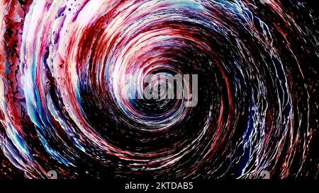 Uragano liquido astratto che ruota lentamente, vista dall'alto. Movimento. La spirale ondulata dei colori blu e rosso con effetto 3D e loop senza cuciture Foto Stock