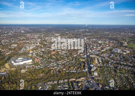 Veduta aerea, vista posizione, corso Bochumer Straße, negozio di mobili Zurbrüggen, Marien Hospital, Herne-Süd, Herne, Ruhrgebiet, Renania settentrionale-Vestfalia Foto Stock