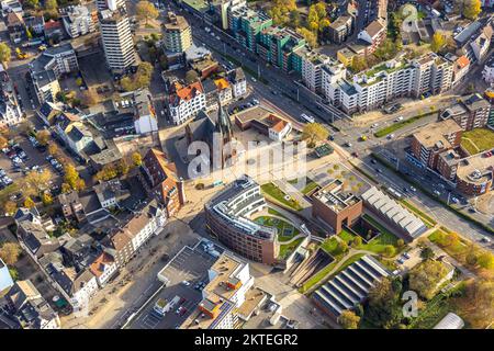 Vista aerea, Europaplatz, LWL Museum of Archaeology - Westphalian state Museum, Kreuzkirche, Herne-Mitte, Herne, Ruhr Area, Renania settentrionale-Vestfalia, GE Foto Stock