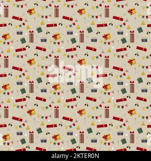 Modello di marinai di Natale con albero, santa, decorazione, regali. Motivo natalizio senza cuciture perfetto per tessuti, wrap, carta da parati e design. Illustrazione Vettoriale