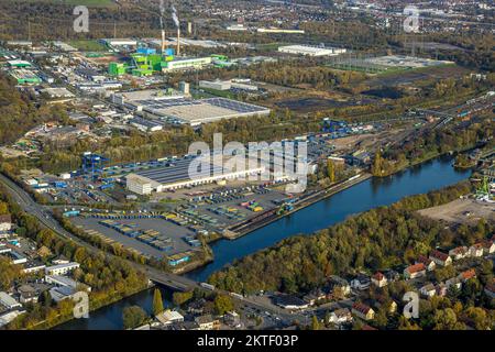 Veduta aerea, Am Westhafen, CTH Container Terminal, canale Reno-Herne, Unser Fritz, Herne, zona della Ruhr, Renania settentrionale-Vestfalia, Germania, DE, Europa, Aeri Foto Stock