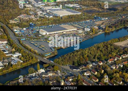 Veduta aerea, Am Westhafen, CTH Container Terminal, canale Reno-Herne, Unser Fritz, Herne, zona della Ruhr, Renania settentrionale-Vestfalia, Germania, DE, Europa, Aeri Foto Stock