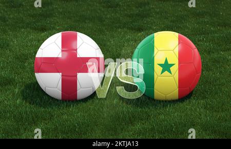 Annuncio della partita tra Inghilterra e Senegal per il torneo di calcio sportivo e il campionato di calcio. 16 incontri world cup. Foto Stock
