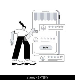 Seller Reputation system astratto concetto vettore illustrazione. Valutazione del venditore, costruzione di reputazione, sistema di valutazione, prodotto più valutato, stato mercantile, metafora astratta della pagina del feedback dei clienti. Illustrazione Vettoriale