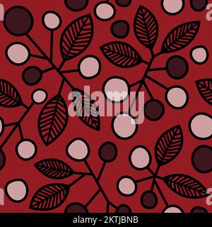 Motivo senza cuciture con design a bacche rosse d'inverno. Illustrazione Vettoriale
