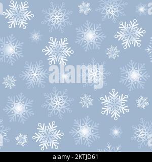 Motivo senza cuciture con fiocchi di neve su sfondo blu. Illustrazione Vettoriale