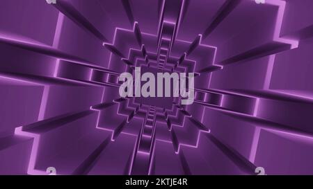 Tunnel quadrato rotante con estremità lampeggiante Design. Tunnel quadrato geometrico con linee. Linee e quadrati nel tunnel rotante. Foto Stock