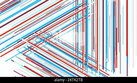 Sfondo viola e bianco. Motion.le linee sottili multicolore costituiscono un triangolo nell'animazione. Riprese in 4K di alta qualità Foto Stock
