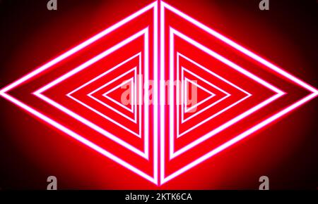 effetto neon astratto triangolo opposto rosso. Tunnel tecnologico digitale, tecnologia futuristica sfondo astratto. Rendering 3D Illustrazione Vettoriale