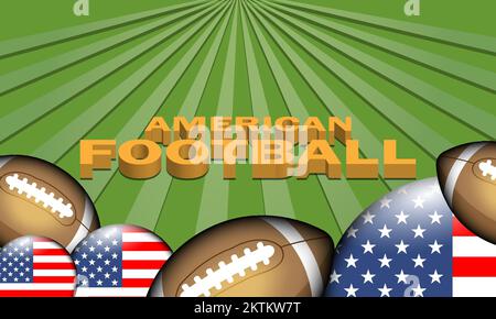 illustrazione di un poster di football americano. Sport Concept 3D sfondo verde, linee bianche sfumate Illustrazione Vettoriale