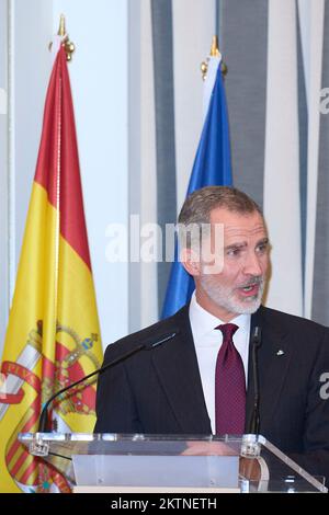 29 novembre 2022: Re Felipe VI di Spagna partecipa alla consegna dei premi giornalistici "Francisco Cerecedo" a Pilar Bone presso il Palace Hotel il 29 novembre 2022 a Madrid, Spagna (Credit Image: © Jack Abuin/ZUMA Press Wire) Foto Stock