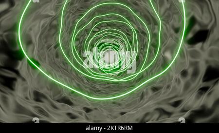 Tunnel con liquido plasma e linee al neon. Design. Tunnel luminoso con linee al neon e plasma liquido. Tunnel al neon con plasma liquido. Foto Stock