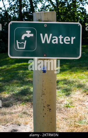 Cartello acquatico nel Deas Island Regional Park a Delta, British Columbia, Canada Foto Stock