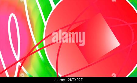 Forme geometriche astratte in colori luminosi contrastanti. Movimento. Cerchio grande con un quadrato all'interno, spazio per il testo e forme multicolore Foto Stock